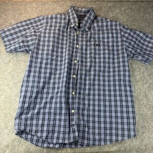 Chaps Button Down‎ Dress Shirt Mens XL Blue Plaid Cotton Polyester Easy Care